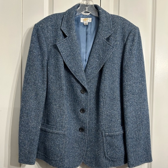 Vintage Talbots Women's Blue Herringbone Tweed Wool Blend Blazer Size 14W - Picture 13 of 13